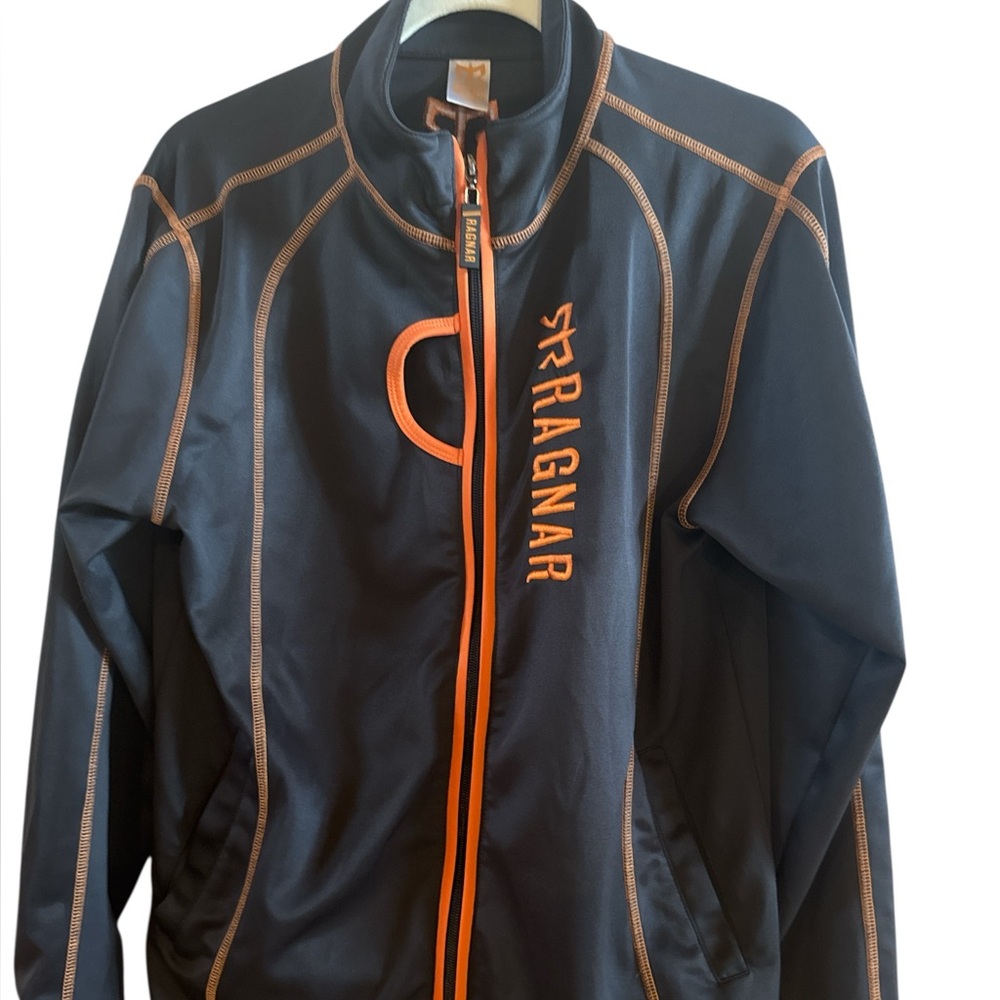 Ragnar Men’s Size Large Relay Full Zip Orange Black Embroidered Jacket‎